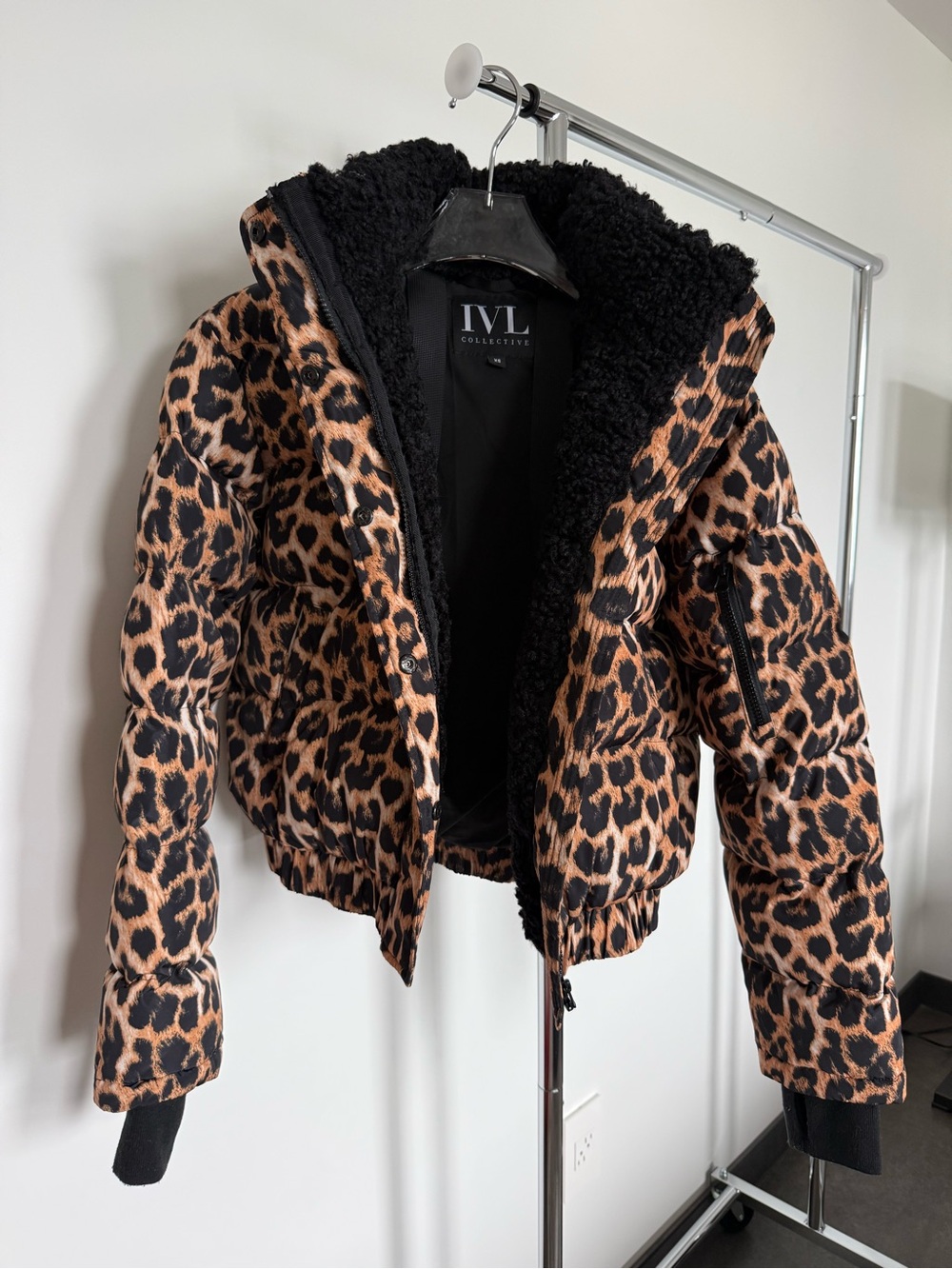 IVL Collective Leopard Print Puffer Jacket - Brown/Black